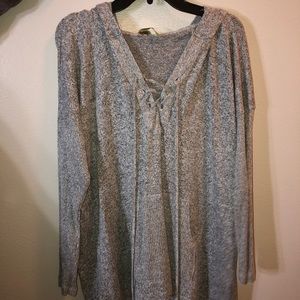 Cross-string Lace up Grey Sweater